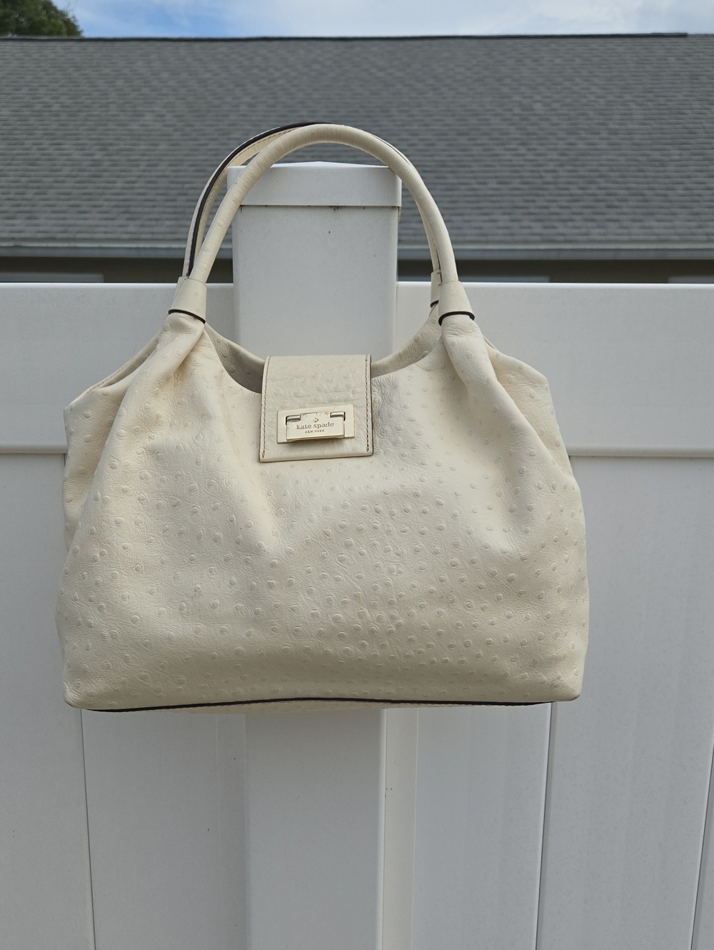 kate spade Cream Ostrich-Embossed Shoulder Bag